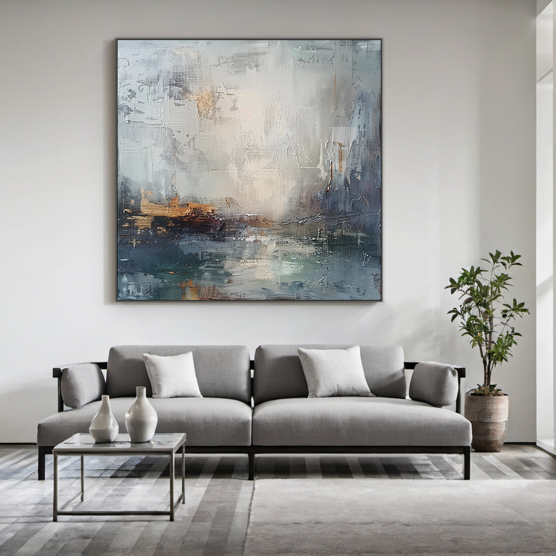 Blue Gray Abstract Wall Art Modern Living Room Decor Print AURA231