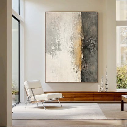 General Abstract Beige Black Tactile Surface Wabi-Sabi Minimalist Luxe Vertical Brush Scratched Artwork AURA638