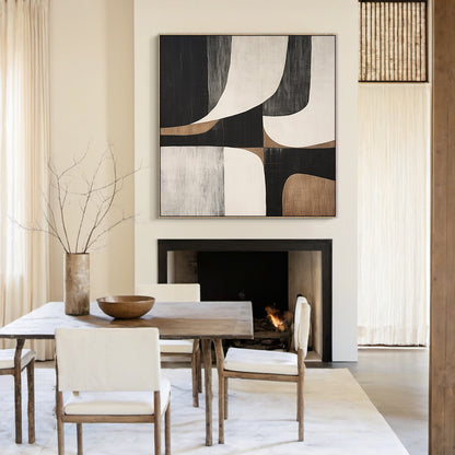 Geometric Balance Neutral Earth Abstract Wall Art – AURA051(Vertical)
