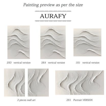 White Abstract Sea Wave Art Tactile Plaster Textured High-Relief Sculpted Minimalist Decor AURA444