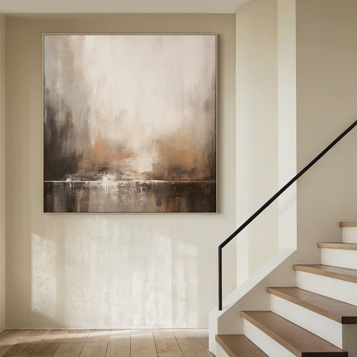 Wabi-Sabi Horizon Abstraction – Sandstone Umber & Mist Grey painting – AURA018(Square)
