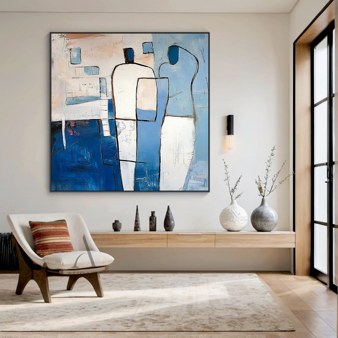 General Abstract Blue Artwork Impasto Texture Expressive Brushstrokes Stylized Human Forms Abstract Expressionist Piece AURA646