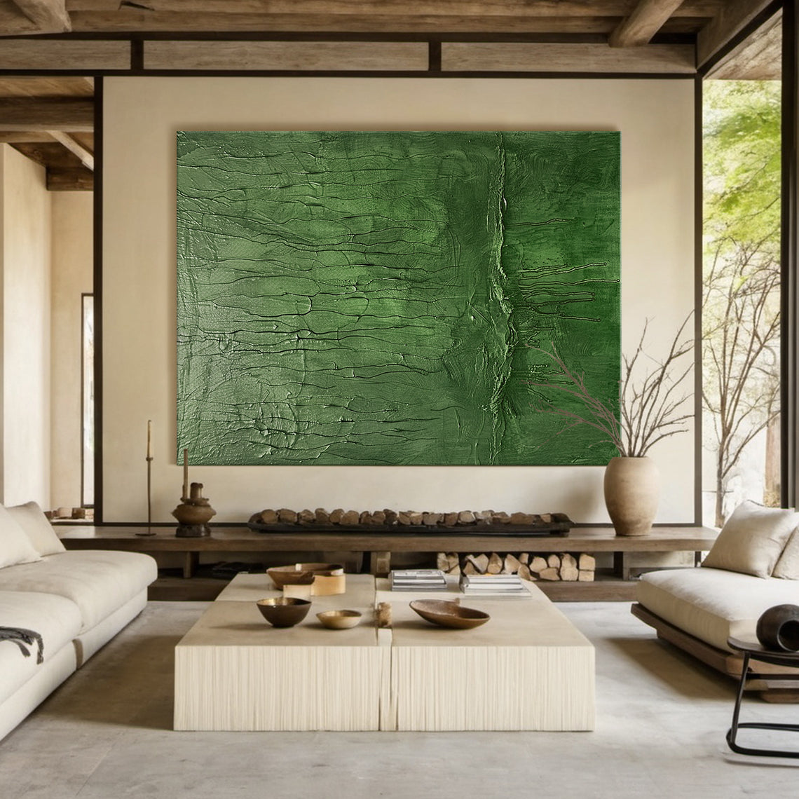 Verdant Stillness-Green Abstract Art-AURA123