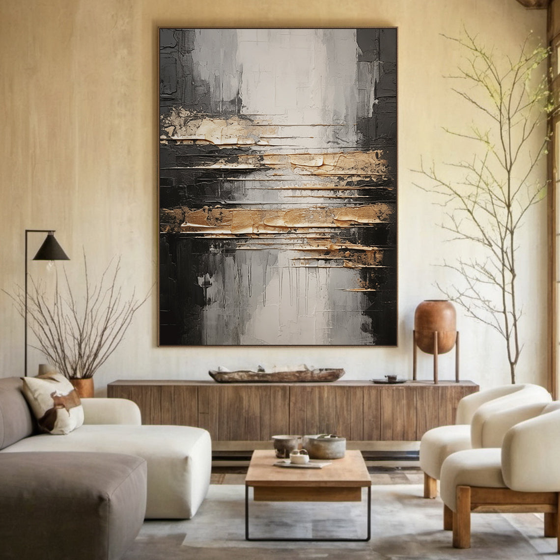 Silent Contrast-Black & Gray Abstract Spatial Field-AURA100