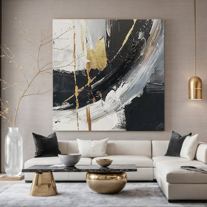 Dark Axis-Black & Gold Abstract Texture Art-AURA127