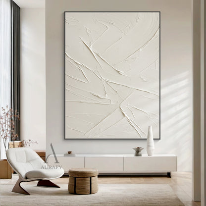 Minimalist Beige Wall Art Plaster Textured Knife Strokes Wabi Sabi Japandi Tactile Abstract Canvas Decor AURA725