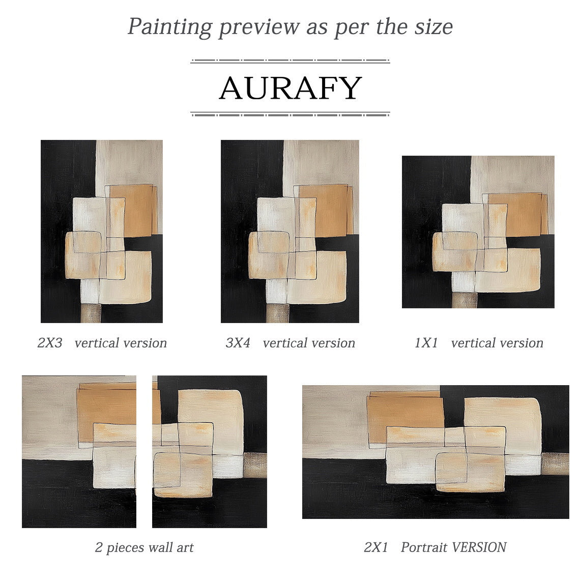 Modern Abstract Geometric Art Beige Black Tactile Brush Strokes Hand-Painted Canvas Wall Decor AURA645