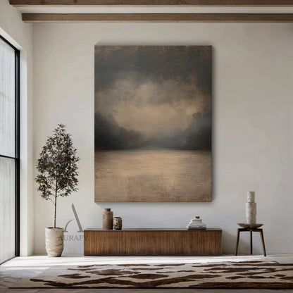 Stillwater, Brown Foggy Lake Canvas Wall Art AURA877