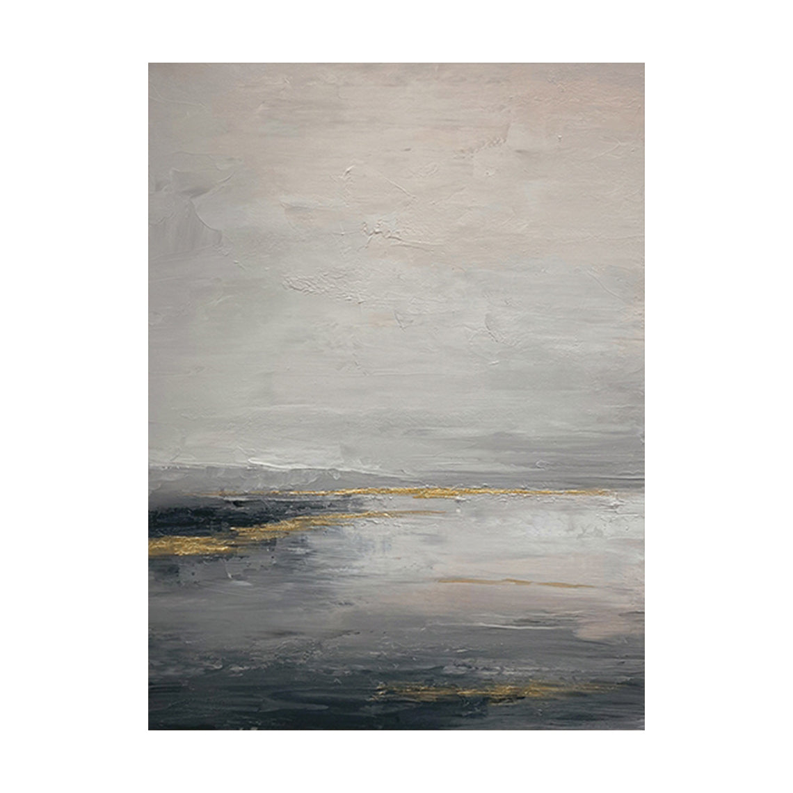 Abstract Wall Art Gray Beige Textured Canvas with Gold Leaf Accents Minimalist Luxe Japandi Style AURA626