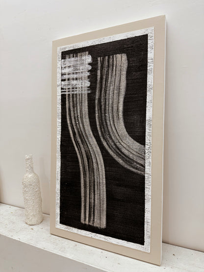 Wabi-Sabi Black Gray Abstract Textured Knife Stroke Wall Art Japandi Minimalist Luxe Tactile Canvas Artwork AURA730