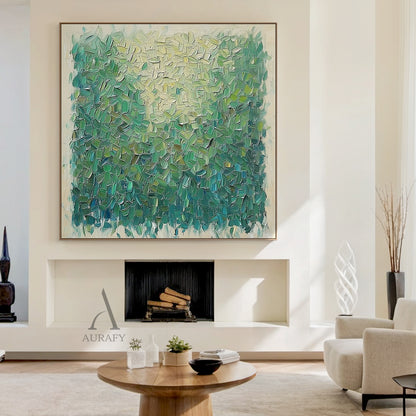Green Impasto Textured Canvas Painting Wabi-Sabi Knife Stroke Landscape Art Modern Organic Minimalist Luxe Decor AURA746