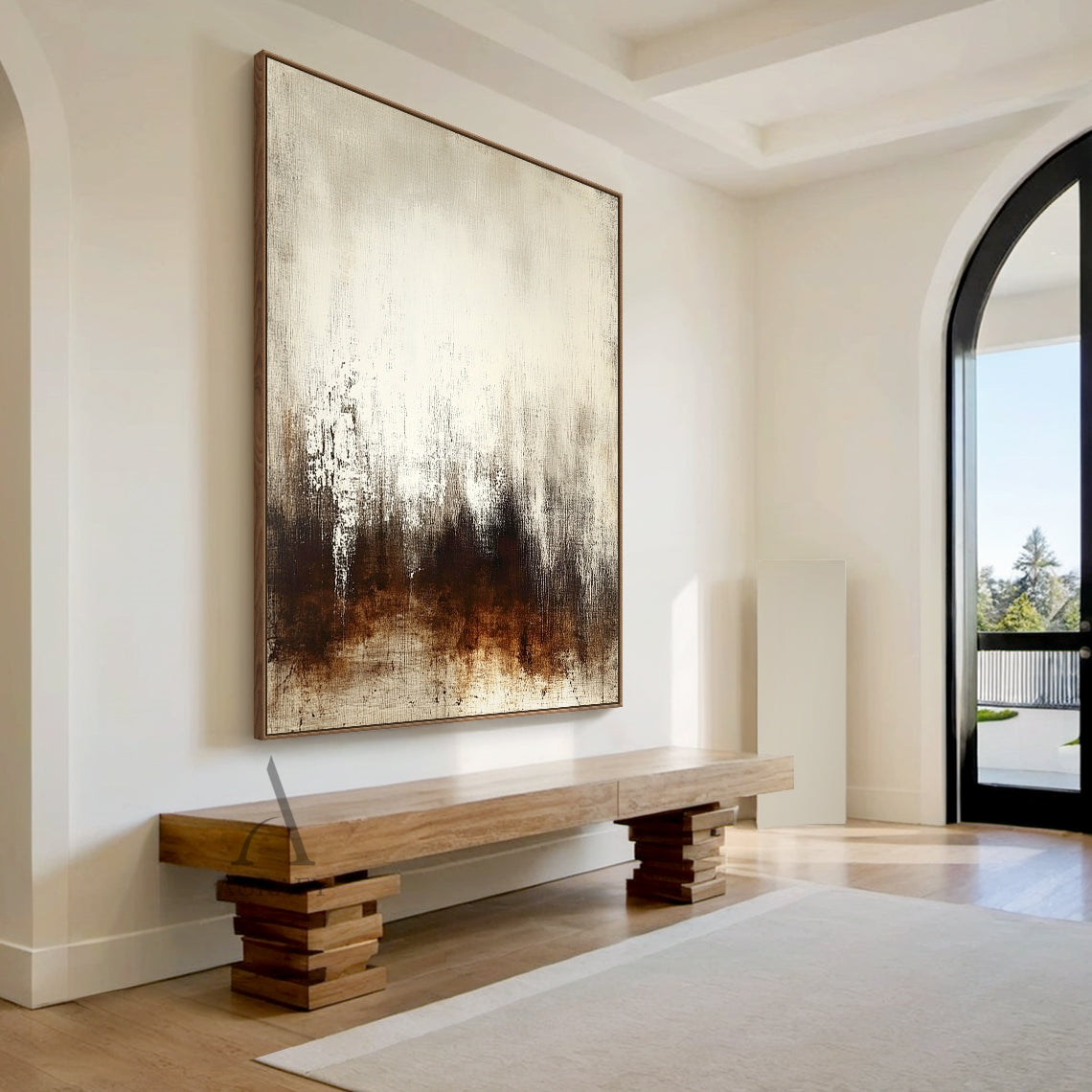 Abstract Beige Brown Art Tactile Vertical Stroke Wabi-Sabi Distressed Finish Modern Organic Wall Decor AURA606