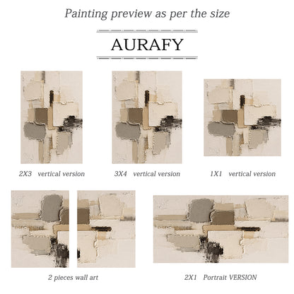 Plaster Textured Abstract Beige Brown Minimalist Japandi Sculpted Knife Stroke Neutral Wall Artwork AURA751
