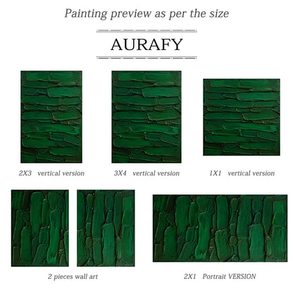 Green 3D Textured Painting Plaster Impasto Knife Stroke Wabi-Sabi Sculpted Canvas Minimalist Luxe Wall Art AURA762