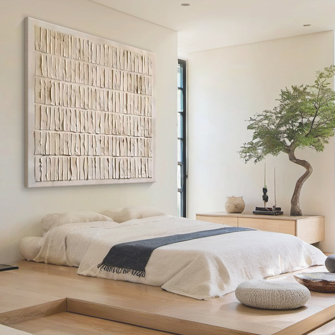 Grid Relief Painting – Cream & Beige Tones – AURA011(Horizontal)