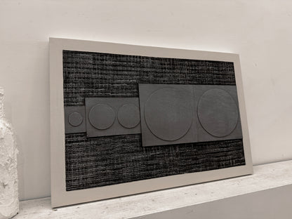 Abstract Textured Geometric Art Plaster Black Gray Sculpted Canvas Wabi-Sabi Japandi Minimalist Wall Decor AURA728
