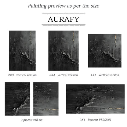 3D Textured Black Abstract Painting Tactile Surface Thick Paint Drips Scratch Marks AURA530