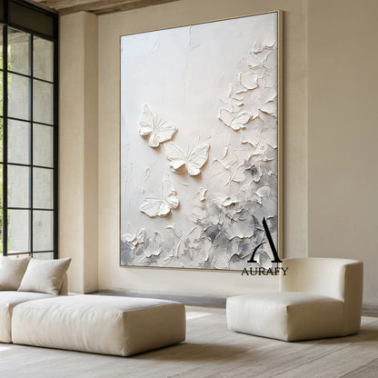 3D Textured Beige Butterfly Painting High-Relief Tactile Surface Modern Organic Minimalist Luxe Art AURA532