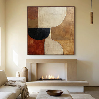 Earthen Harmony wall art – Ochre, Ivory & Onyx – AURA054(Vertical)