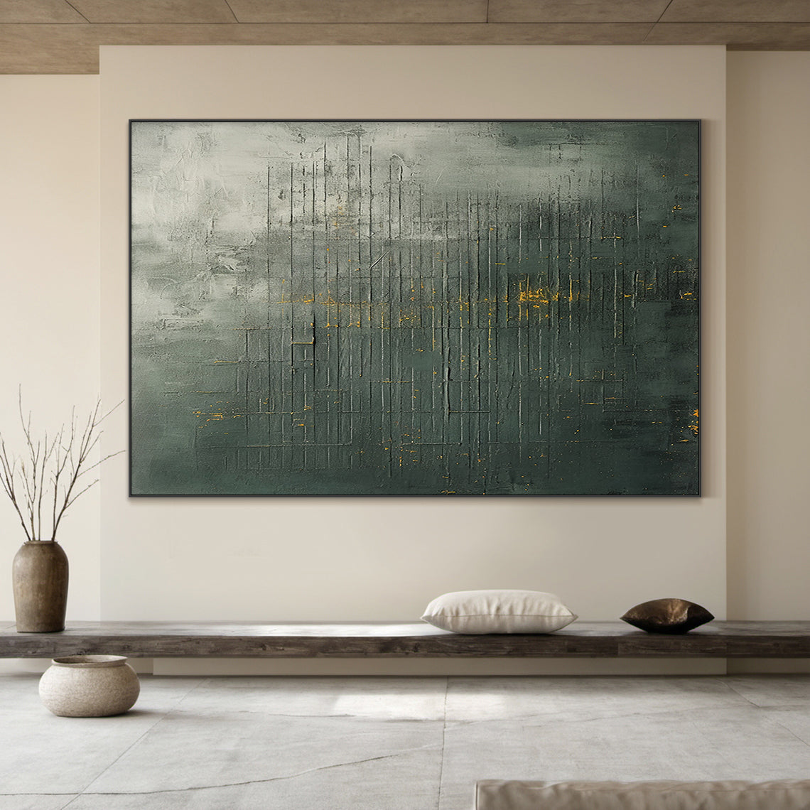 Unique Green Abstract Textured Wall Art for Modern Living Room -AURA176