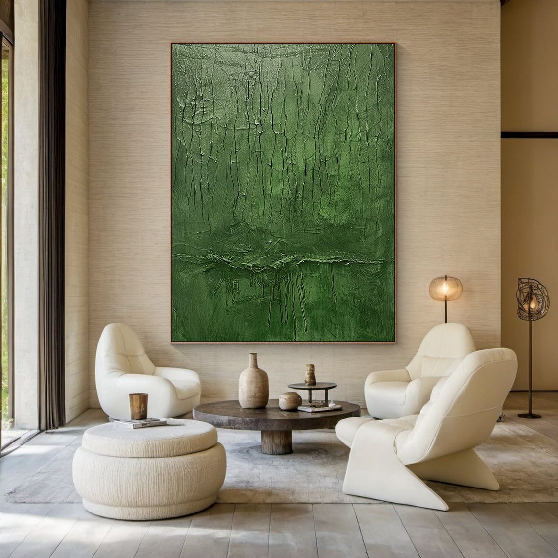 Verdant Stillness-Green Abstract Art-AURA123