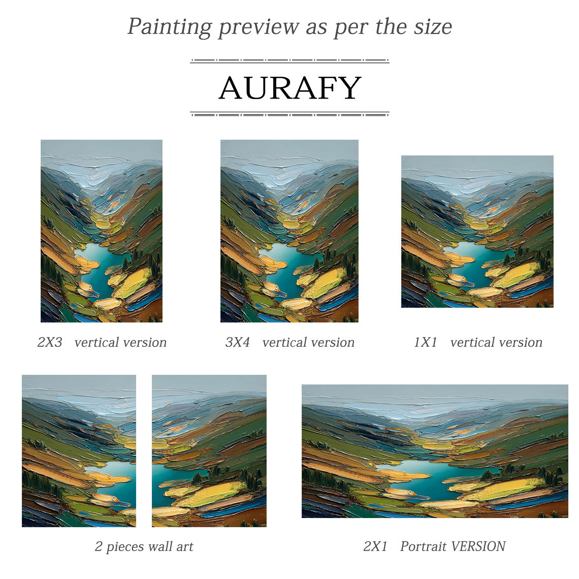 Green Impasto Landscape Artwork Plaster Textured Knife Stroke Mountain Lake Wabi-Sabi Modern Organic Wall Art AURA749
