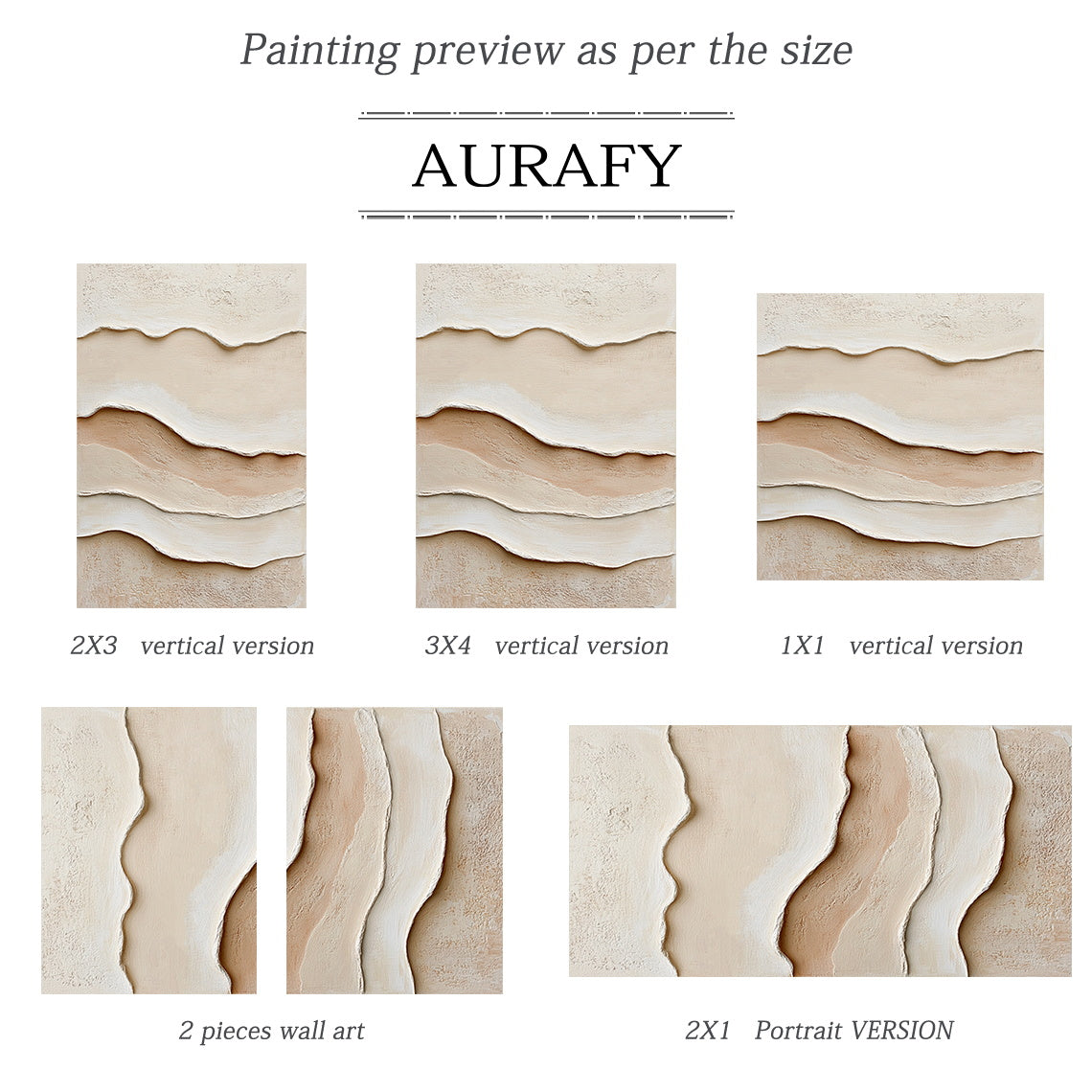 3D Textured Beige Painting Tactile Plaster Surface Sculpted Wave Modern Organic Wabi-Sabi Artwork AURA435