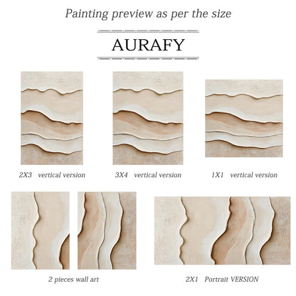 3D Textured Beige Painting Tactile Plaster Surface Sculpted Wave Modern Organic Wabi-Sabi Artwork AURA435