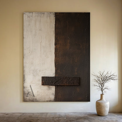 Beige and Brown Minimalist Painting with a Coarse Crossbar - AURA842
