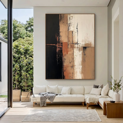 Abstract Brown Black Art Tactile Surface Knife Strokes Plaster Textured Modern Organic Canvas AURA642