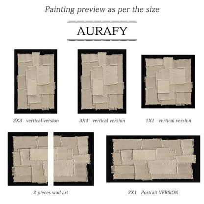 Wabi-Sabi Japandi 3D Textured Black Beige Sculpted Canvas Plaster Tactile Fringe Minimalist Abstract Painting AURA759