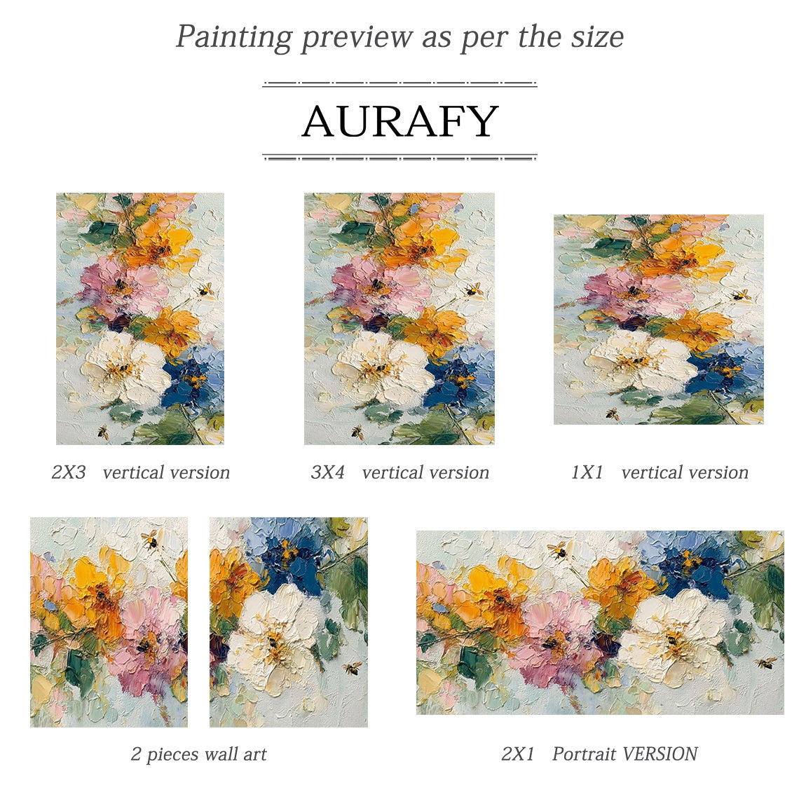 3D Impasto Textured Painting Colorful Floral Bouquet with Bees Tactile Surface Artwork AURA447