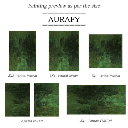 3D Textured Green Abstract Painting Sculpted Tactile High-Relief Surface Dark Gold Accents AURA466