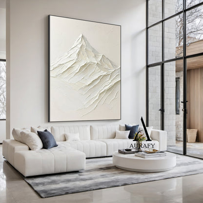 Minimalist Wall Art Beige Impasto Tactile Surface Knife Strokes Wabi-Sabi Abstract Mountain Art AURA554