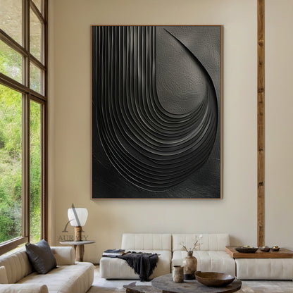 Minimalist Black Wall Art High-Relief Layered Curves Tactile Surface Modern Minimalist Piece AURA428