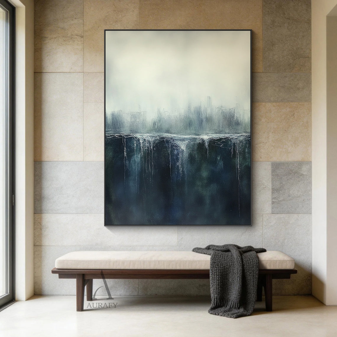 General Abstract Beige Blue Wall Art for Modern Home Decor AURA348