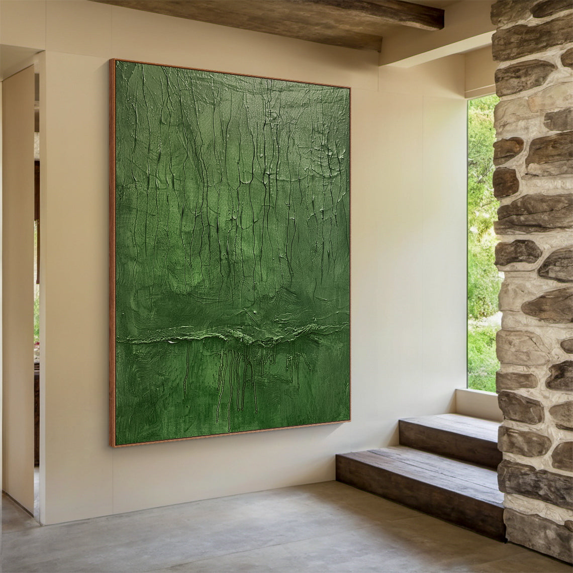 Verdant Stillness-Green Abstract Art-AURA123