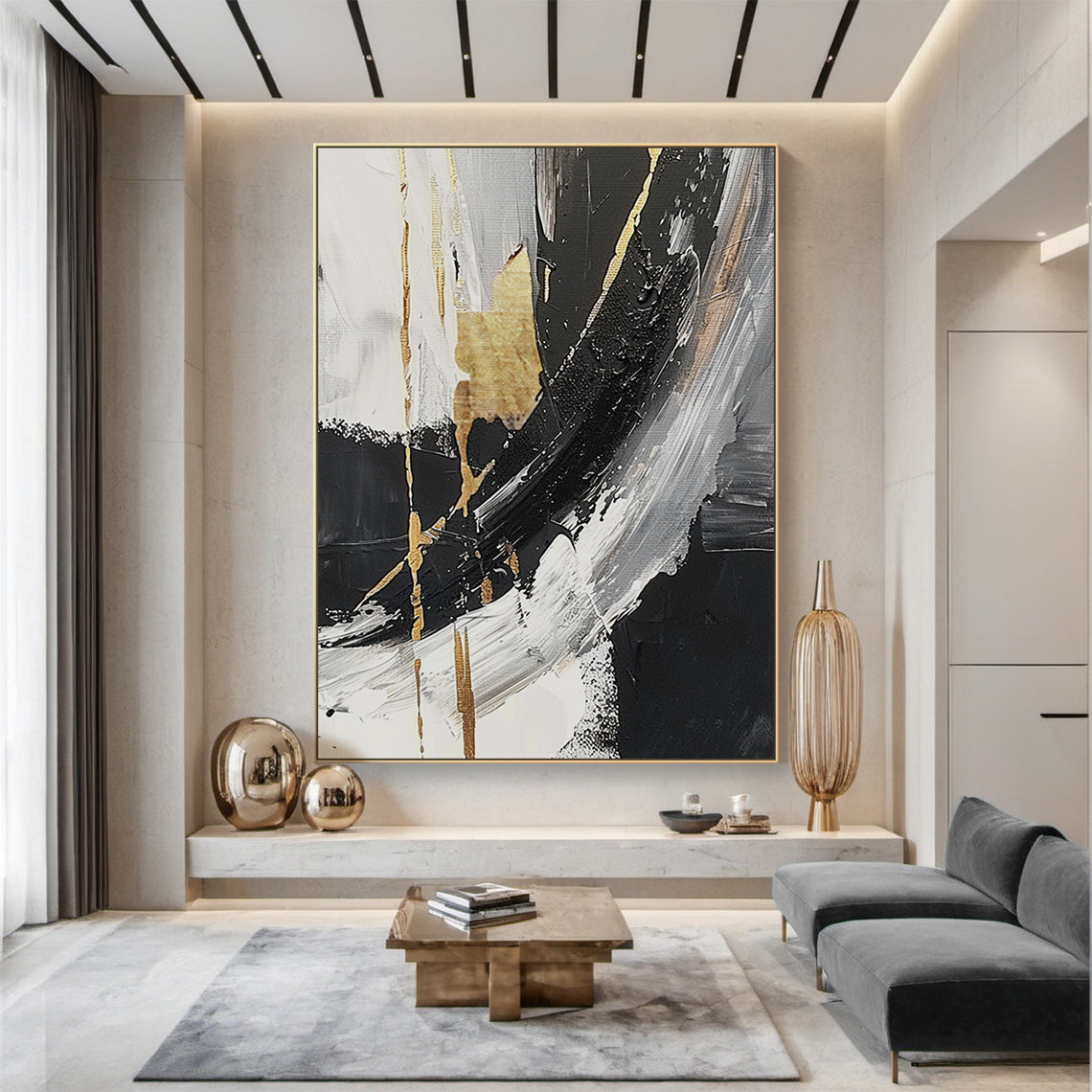 Dark Axis-Black & Gold Abstract Texture Art-AURA127