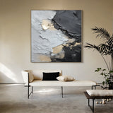 Dynamic Metallic Canvas-Charcoal, Silver & Gold Accents-AURA002