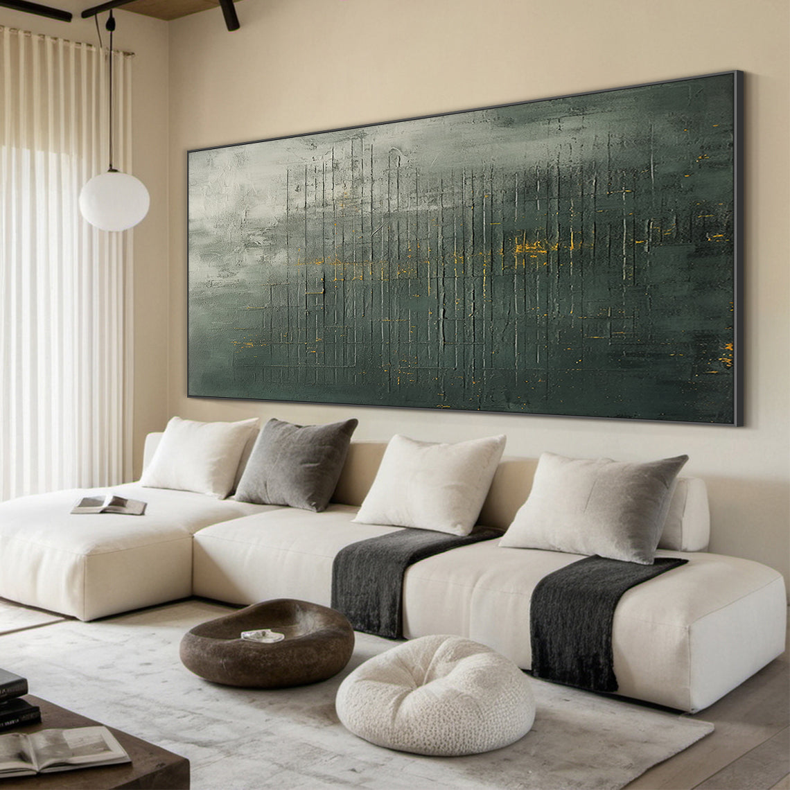Unique Green Abstract Textured Wall Art for Modern Living Room -AURA176