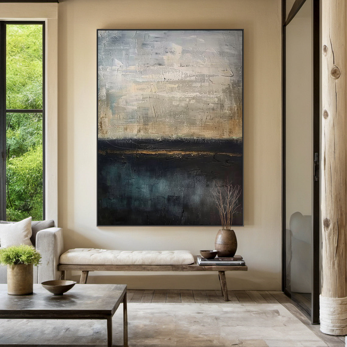 Gray Black Abstract Wall Art for Modern Living Room Decor AURA195