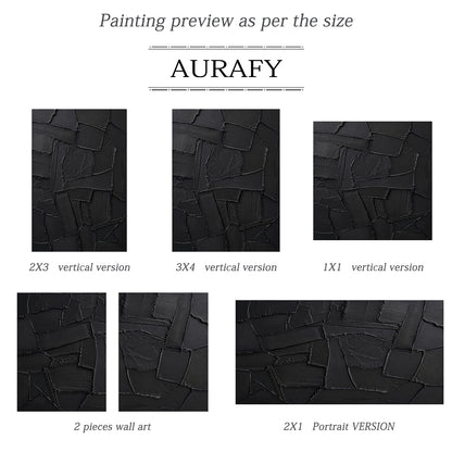 Black 3D Textured Abstract Painting High-Relief Plaster Knife Stroke Minimalist Japandi Wabi Sabi Wall Decor AURA770