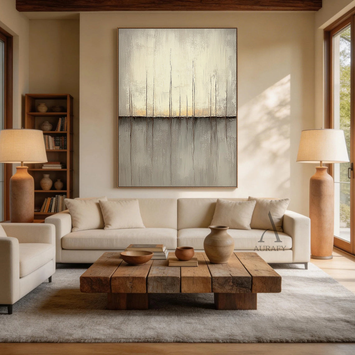 Abstract Beige Gray Modern Wall Art Decor for Living Room AURA360