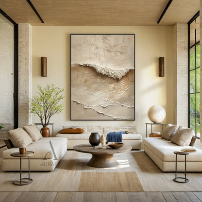 Beige Minimalist Sea Texture Wall Art - AURA677