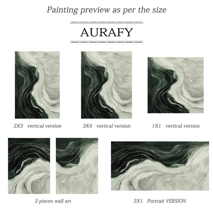 Green Abstract Art Thick Impasto Knife Strokes Flowing Wave Layers Modern Organic AURA502