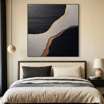 Flowing Contrast Black Gold Texture Wall Art – AURA005(Vertical)