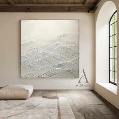 White Abstract Art High-Relief Tactile Knife Strokes Modern Minimalist Luxe Textured Canvas AURA500