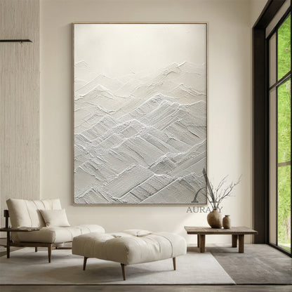 White Abstract Art High-Relief Tactile Knife Strokes Modern Minimalist Luxe Textured Canvas AURA500