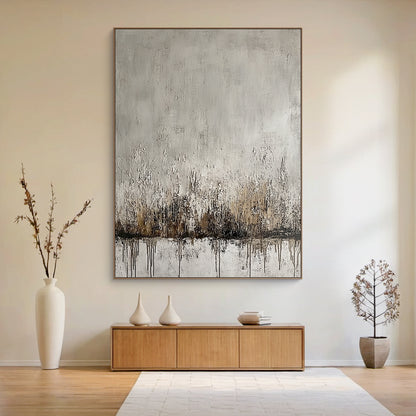 Wabi Sabi Gray Abstract Organic Textured Thick Impasto Scratched Drip Wall Art AURA587