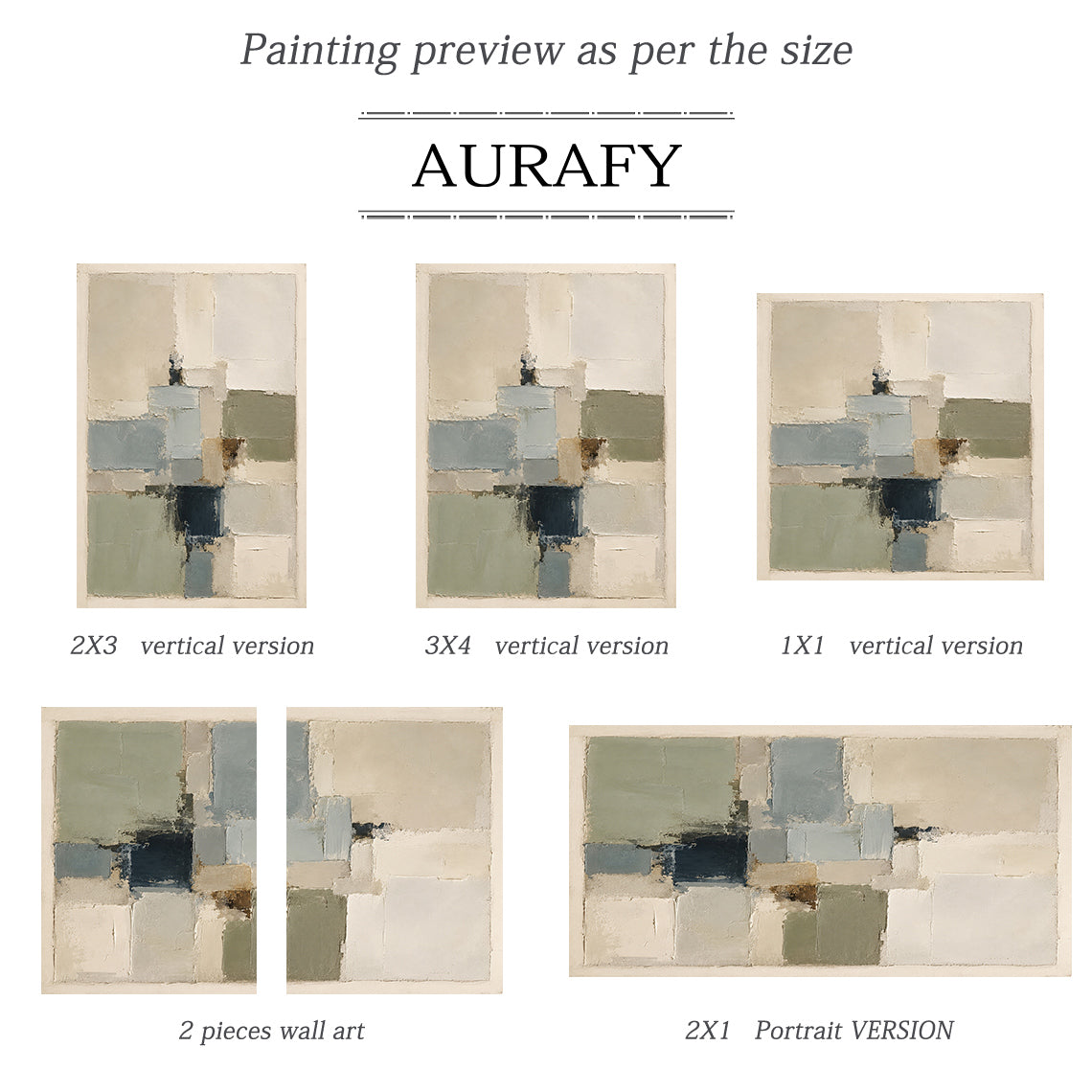 Plaster Textured Abstract Painting Japandi Beige Green Knife Painted Minimalist Luxe Wall Decor AURA752
